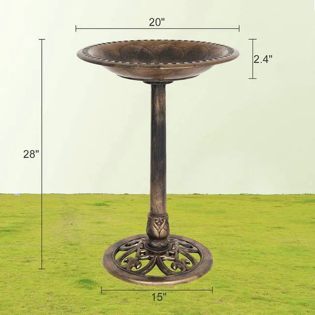 Alt view image 3 of 7 - Pedestal Bird Bath, Resin Birdbaths Weather Resistant, Bird Baths with Floral Accents & Vintage Finish, Garden Decor for Outdoor, Patio, Yard, Lawn (Copper)