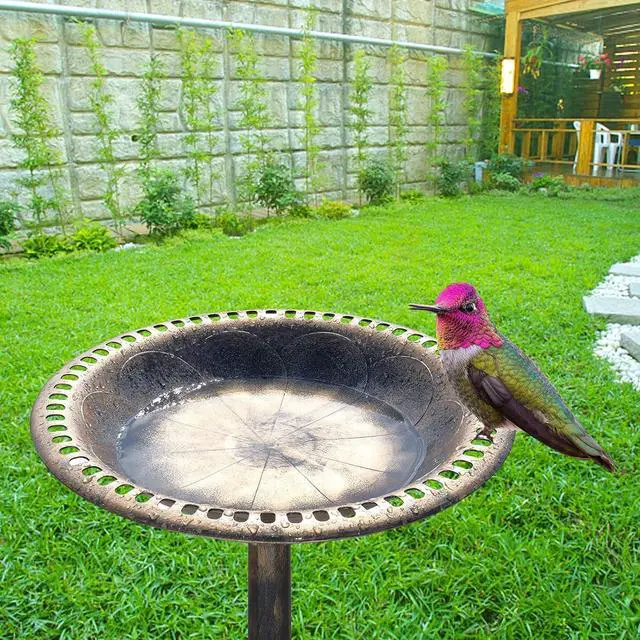 Alt view image 2 of 7 - Pedestal Bird Bath, Resin Birdbaths Weather Resistant, Bird Baths with Floral Accents & Vintage Finish, Garden Decor for Outdoor, Patio, Yard, Lawn (Copper)
