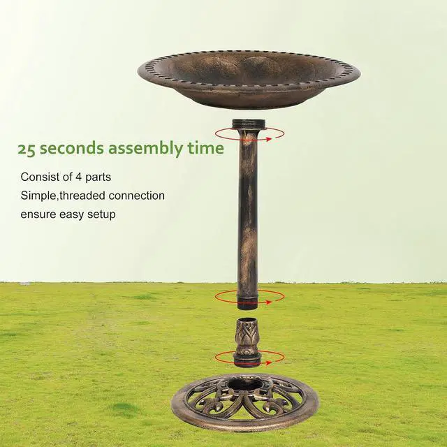 Alt view image 5 of 7 - Pedestal Bird Bath, Resin Birdbaths Weather Resistant, Bird Baths with Floral Accents & Vintage Finish, Garden Decor for Outdoor, Patio, Yard, Lawn (Copper)