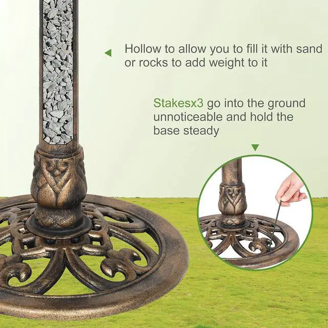 Alt view image 6 of 7 - Pedestal Bird Bath, Resin Birdbaths Weather Resistant, Bird Baths with Floral Accents & Vintage Finish, Garden Decor for Outdoor, Patio, Yard, Lawn (Copper)