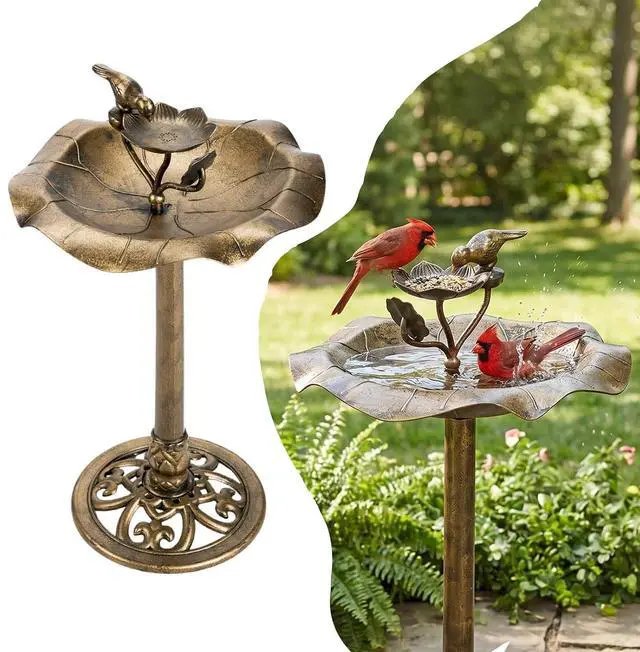 Main image of Pedestal Bird Bath, Resin Birdbaths Weather Resistant, Bird Baths with Floral Accents & Vintage Finish, Garden Decor for Outdoor, Patio, Yard, Lawn (Copper Floral)