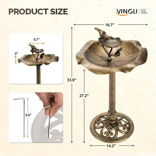 Alt view image 6 of 7 - Pedestal Bird Bath, Resin Birdbaths Weather Resistant, Bird Baths with Floral Accents & Vintage Finish, Garden Decor for Outdoor, Patio, Yard, Lawn (Copper Floral)
