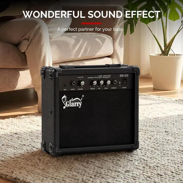 Alt view image 5 of 6 - GLARRY Electric Bass Combo Amp, Portable Amp with Headphone MP3 Input, 20W Practice Bass Guitar Amplifier Speaker Accessories with Bass, Volume, Treble, and Middle Controls