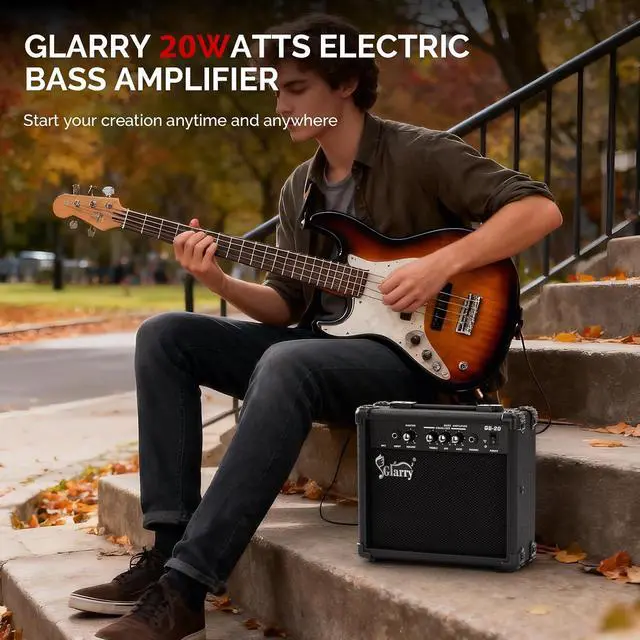 Alt view image 6 of 6 - GLARRY Electric Bass Combo Amp, Portable Amp with Headphone MP3 Input, 20W Practice Bass Guitar Amplifier Speaker Accessories with Bass, Volume, Treble, and Middle Controls
