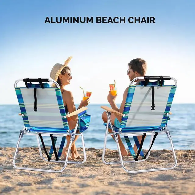 Alt view image 6 of 6 - Aluminum 17" Backpack Beach Chair Tall Beach Chairs for Adults, Portable with Adjustable Straps, 3-Position Reclining, Cup Holder, High Lightweight Beach Chairs for Beach