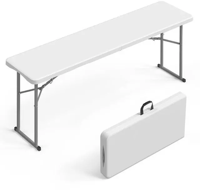 Main image of 6 FT Narrow Folding Table, Tabletop Folded in Half, Premium Quality HDPE Material and Sturdy Metal Frame, Perfect for Buffet, Seminar, Party, Training, Home Work, White