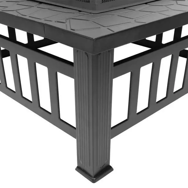 Alt view image 6 of 7 - 32in Wood Fire Pit with Mesh Lid and Fire Poker, Portable Outdoor Fireplace Burning FirePit for Chrismas Backyard Patio Outside Picnic BBQ Party