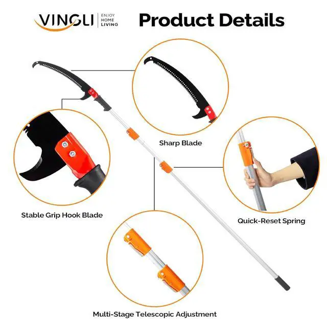Alt view image 2 of 6 - 12ft Manual Pole Saws, Extendable Tree Trimmers Long Handle Pruner, 2Pcs Sharp Blade and Scissors, Long Tree Pruner with 2-section for Pruning Palms and Shrubs