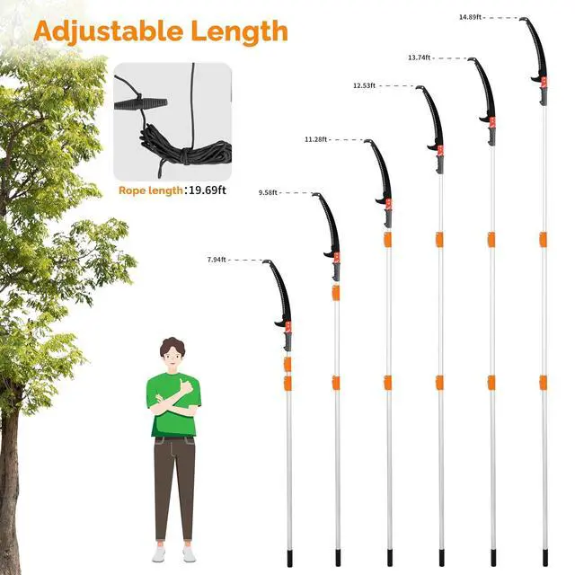 Alt view image 6 of 6 - 12ft Manual Pole Saws, Extendable Tree Trimmers Long Handle Pruner, 2Pcs Sharp Blade and Scissors, Long Tree Pruner with 2-section for Pruning Palms and Shrubs