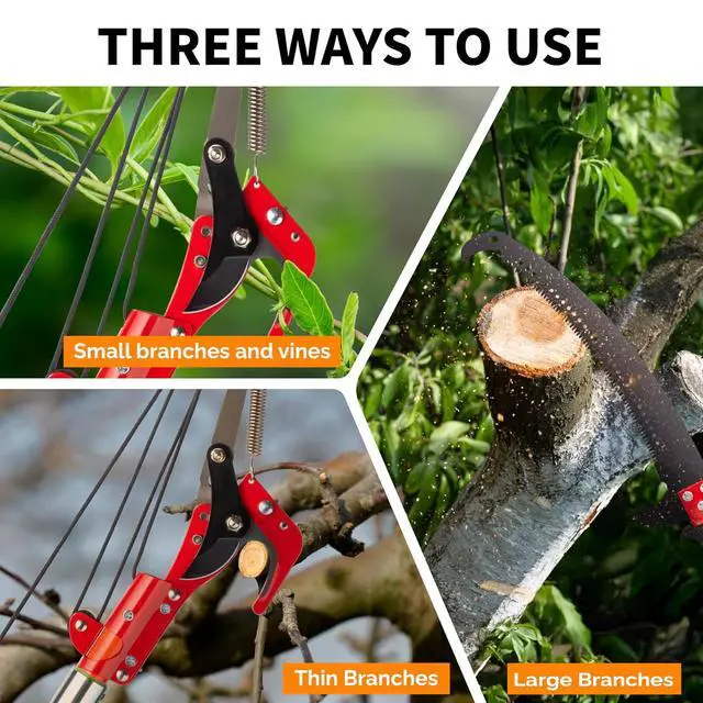 Alt view image 3 of 7 - 24ft Manual Pole Saws, Extendable Tree Trimmers Long Handle Pruner, Sharp Steel Blade and Scissors, Long Tree Pruner with Lightweight 7 Fiberglass Handles for Pruning Palms and Shrubs