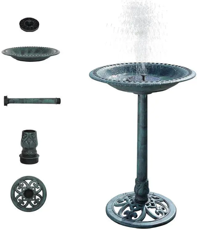 Main image of Pedestal Bird Bath with Solar Fountain, Solar Pump Resin Birdbaths, Weather Resistant Bird Baths with Ground Stakes, Vintage Finish Garden Decor for Outdoor, Patio, Yard, Lawn(Green)