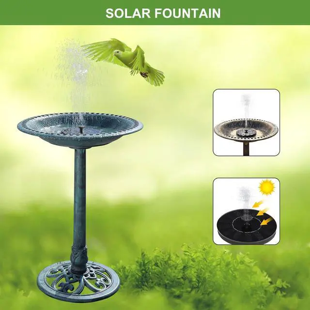 Alt view image 7 of 7 - Pedestal Bird Bath with Solar Fountain, Solar Pump Resin Birdbaths, Weather Resistant Bird Baths with Ground Stakes, Vintage Finish Garden Decor for Outdoor, Patio, Yard, Lawn(Green)