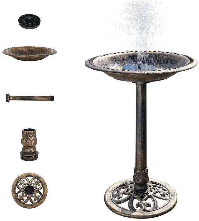 Main image of Pedestal Bird Bath with Solar Fountain, Solar Pump Resin Birdbaths, Weather Resistant Bird Baths with Ground Stakes, Vintage Finish Garden Decor for Outdoor, Patio, Yard, Lawn (Copper)