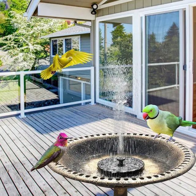 Alt view image 2 of 7 - Pedestal Bird Bath with Solar Fountain, Solar Pump Resin Birdbaths, Weather Resistant Bird Baths with Ground Stakes, Vintage Finish Garden Decor for Outdoor, Patio, Yard, Lawn (Copper)
