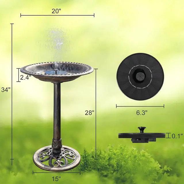 Alt view image 4 of 7 - Pedestal Bird Bath with Solar Fountain, Solar Pump Resin Birdbaths, Weather Resistant Bird Baths with Ground Stakes, Vintage Finish Garden Decor for Outdoor, Patio, Yard, Lawn (Copper)