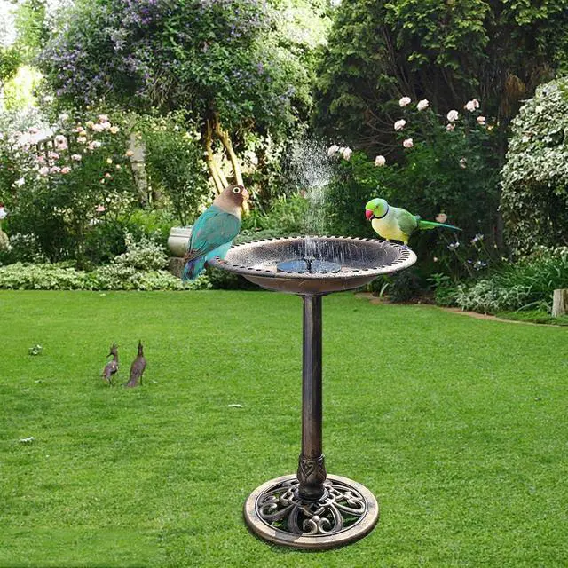 Alt view image 3 of 7 - Pedestal Bird Bath with Solar Fountain, Solar Pump Resin Birdbaths, Weather Resistant Bird Baths with Ground Stakes, Vintage Finish Garden Decor for Outdoor, Patio, Yard, Lawn (Copper)