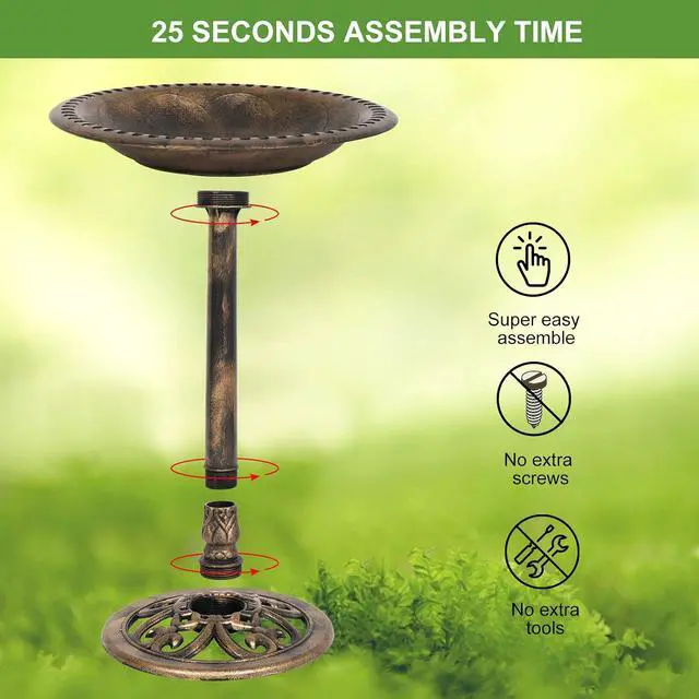 Alt view image 5 of 7 - Pedestal Bird Bath with Solar Fountain, Solar Pump Resin Birdbaths, Weather Resistant Bird Baths with Ground Stakes, Vintage Finish Garden Decor for Outdoor, Patio, Yard, Lawn (Copper)