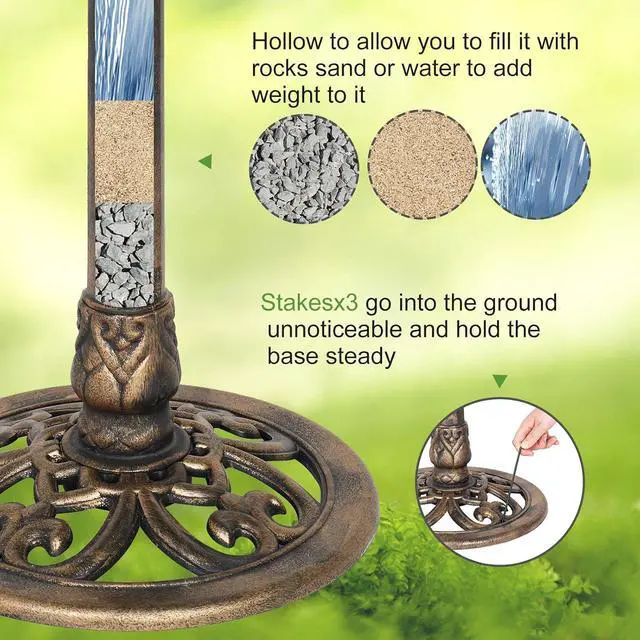 Alt view image 6 of 7 - Pedestal Bird Bath with Solar Fountain, Solar Pump Resin Birdbaths, Weather Resistant Bird Baths with Ground Stakes, Vintage Finish Garden Decor for Outdoor, Patio, Yard, Lawn (Copper)