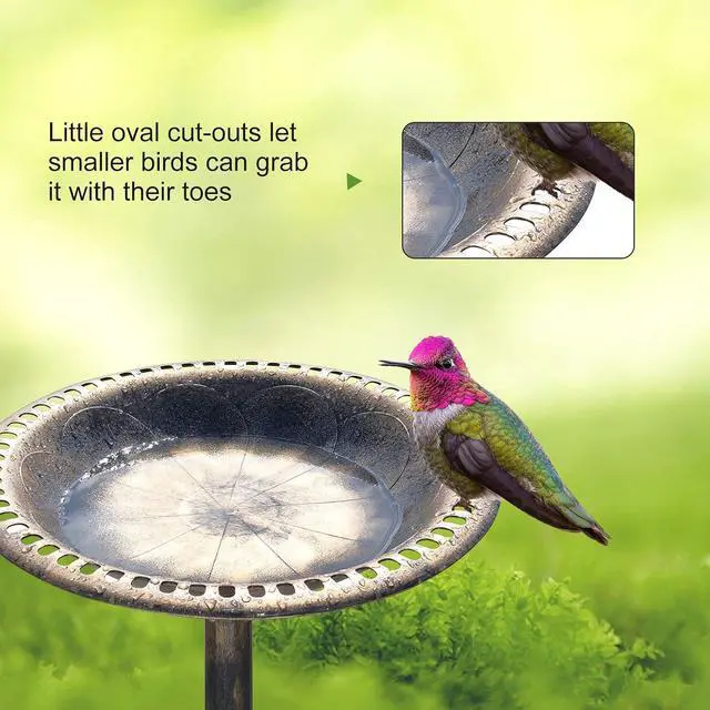 Alt view image 7 of 7 - Pedestal Bird Bath with Solar Fountain, Solar Pump Resin Birdbaths, Weather Resistant Bird Baths with Ground Stakes, Vintage Finish Garden Decor for Outdoor, Patio, Yard, Lawn (Copper)