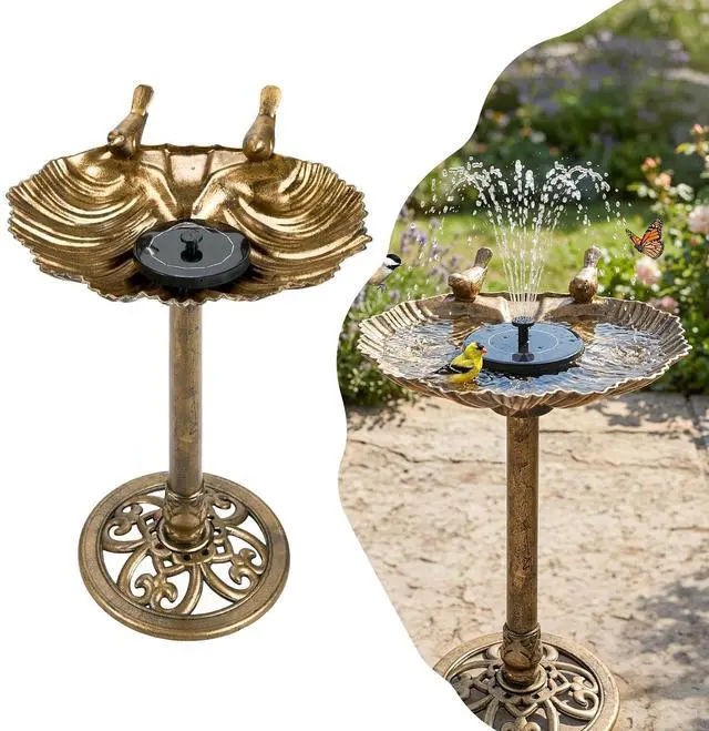 Main image of Pedestal Bird Bath with Solar Fountain, Solar Pump Resin Birdbaths, Weather Resistant Bird Baths with Ground Stakes, Vintage Finish Garden Decor for Outdoor, Patio, Yard, Lawn (Copper Shell)