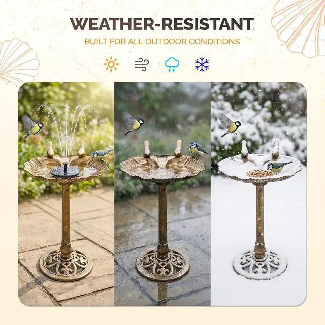 Alt view image 4 of 7 - Pedestal Bird Bath with Solar Fountain, Solar Pump Resin Birdbaths, Weather Resistant Bird Baths with Ground Stakes, Vintage Finish Garden Decor for Outdoor, Patio, Yard, Lawn (Copper Shell)
