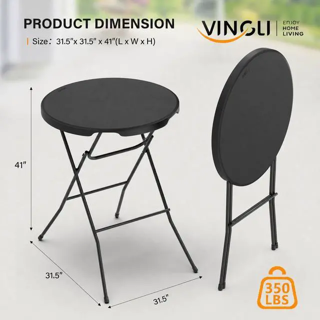 Alt view image 3 of 6 - 32" Cocktail Table, Folding Round Table Bar Height, High Top Table | Bistro Table, Easy to Set Up, HDPE Matrial for Outdoor Party, Wedding Event, Cafes, Backyard, Dining Room,Picnic, Black