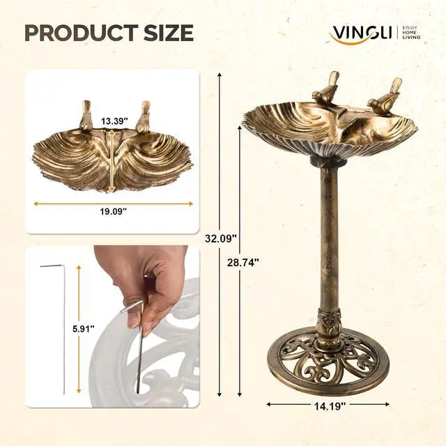 Alt view image 7 of 7 - Pedestal Bird Bath with Solar Fountain, Solar Pump Resin Birdbaths, Weather Resistant Bird Baths with Ground Stakes, Vintage Finish Garden Decor for Outdoor, Patio, Yard, Lawn (Copper Shell)