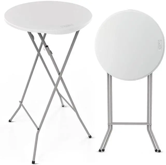 Main image of 24" Plastic Folding Round Table Bar Height, HDPE Matrial with Gray Metal Finish, High Top Table for Outdoor Party, Cafes, Restaurants, Backyard, Dining Room, Wedding Event,1 Pack, White