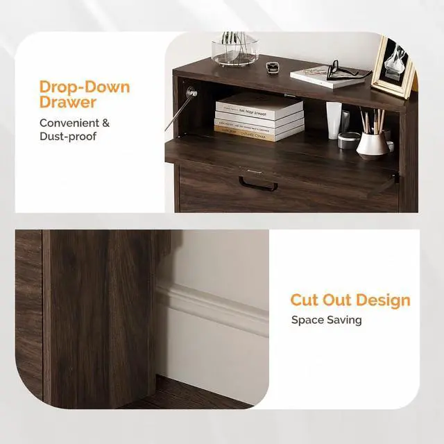Alt view image 6 of 7 - Shoe Cabinet Storage for Entryway,Walnut Narrow Wood Shoe Rack,25" W | 812 Pairs,Skirting Board Cutout,Drop-Down Drawer,9.4"D Slim,Walnut,2 Flip Drawers,Adjustable & Removable Shelf,Freestanding