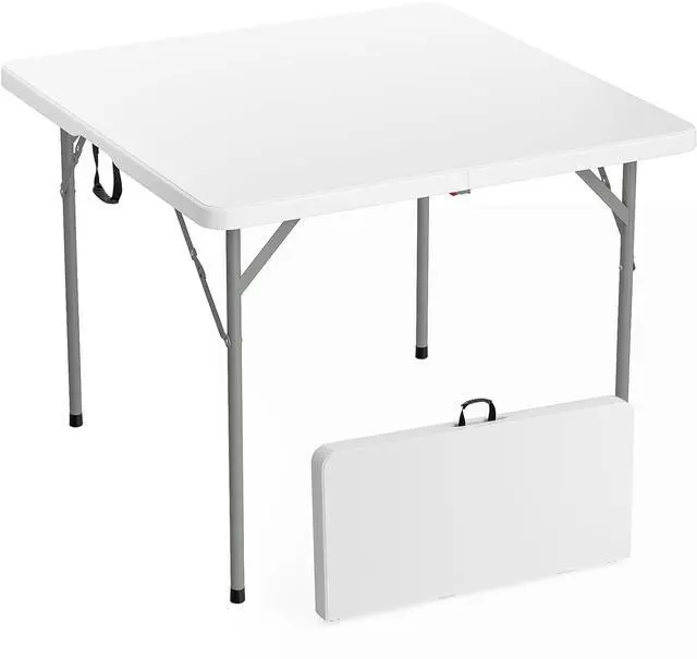 Main image of 38" Fold in Half Square Table, Bi-Folding Commercial Portable Plastic Dining Table for Kitchen Outdoor Party Wedding Event, White
