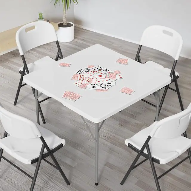 Alt view image 2 of 7 - 38" Fold in Half Square Table, Bi-Folding Commercial Portable Plastic Dining Table for Kitchen Outdoor Party Wedding Event, White