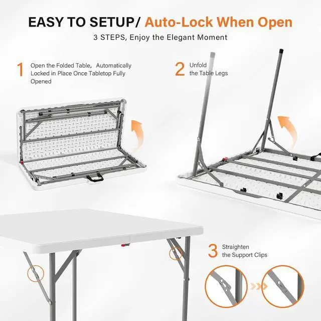 Alt view image 4 of 7 - 38" Fold in Half Square Table, Bi-Folding Commercial Portable Plastic Dining Table for Kitchen Outdoor Party Wedding Event, White