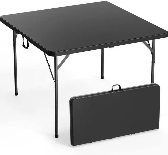 Main image of 42" Fold in Half Square Table, Bi-Folding Commercial Portable Plastic Dining Table for Kitchen Outdoor Party Wedding Event, Black