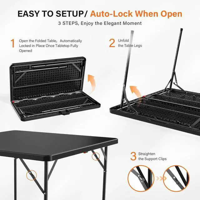 Alt view image 4 of 7 - 42" Fold in Half Square Table, Bi-Folding Commercial Portable Plastic Dining Table for Kitchen Outdoor Party Wedding Event, Black