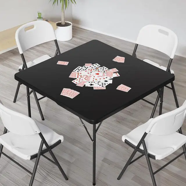 Alt view image 2 of 7 - 42" Fold in Half Square Table, Bi-Folding Commercial Portable Plastic Dining Table for Kitchen Outdoor Party Wedding Event, Black