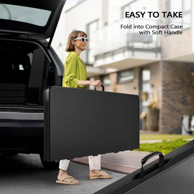 Alt view image 5 of 7 - 42" Fold in Half Square Table, Bi-Folding Commercial Portable Plastic Dining Table for Kitchen Outdoor Party Wedding Event, Black