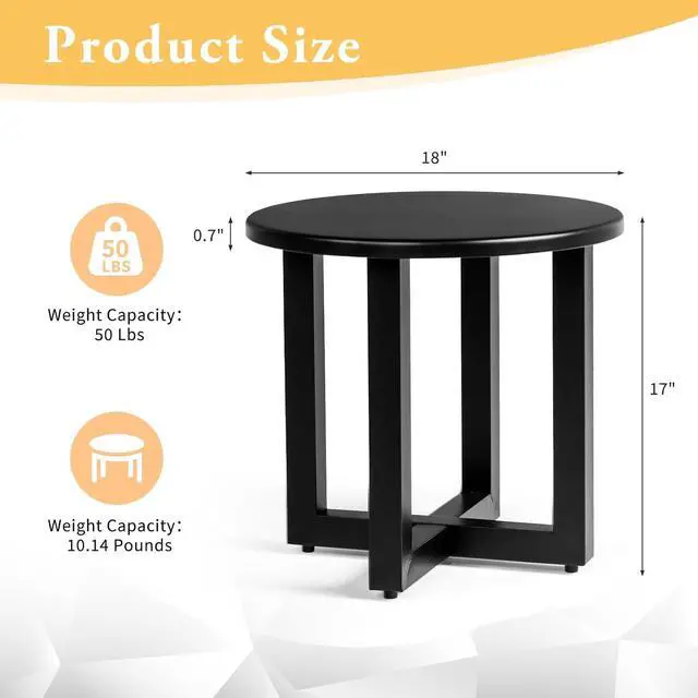 Alt view image 3 of 7 - Round Outdoor Side Table, Small Metal Outdoor Table Patio End Tables for Balcony, Porch, Garden and Poolside (Black)