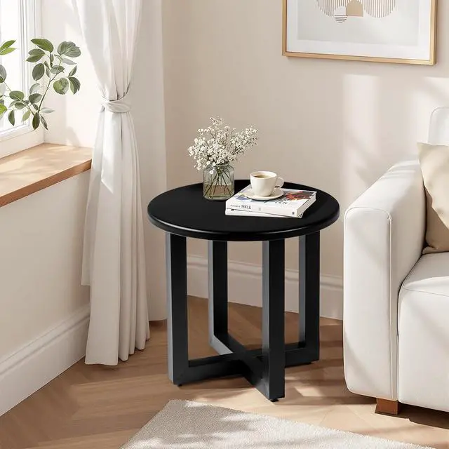 Alt view image 7 of 7 - Round Outdoor Side Table, Small Metal Outdoor Table Patio End Tables for Balcony, Porch, Garden and Poolside (Black)