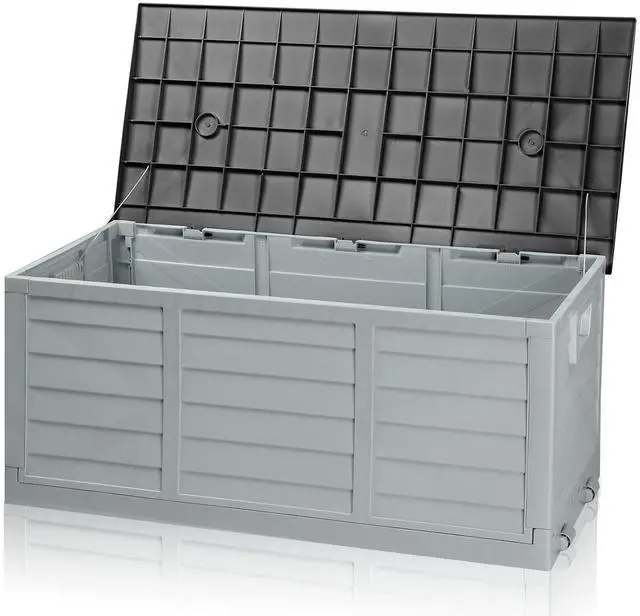Main image of 75 Gallon Collapsible Outdoor Storage Box, Grey Body, Black Lib | Collapsible Deck Box with Wheels, Weatherproof Outdoor Storage Box for Deck, Patio, Porch, Backyard and Garage