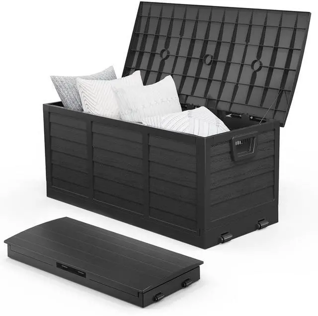 Main image of 75 Gallon Collapsible Outdoor Storage Box, Black | Collapsible Deck Box with Wheels, Weatherproof Outdoor Storage Box for Deck, Patio, Porch, Backyard and Garage