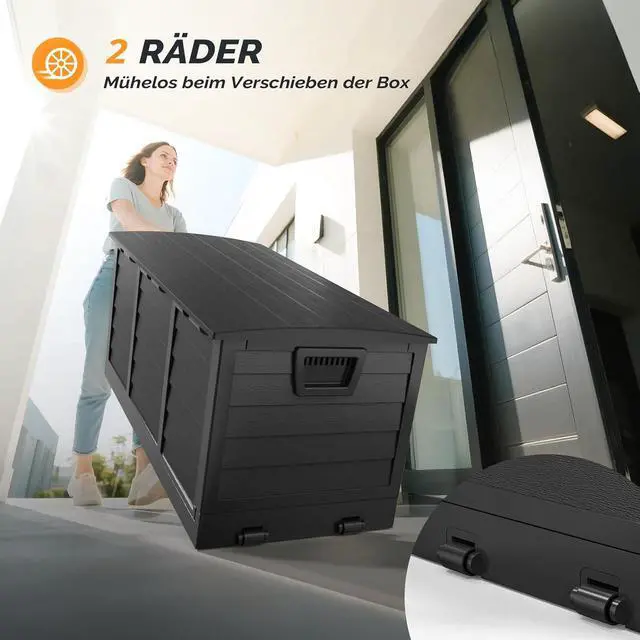 Alt view image 2 of 7 - 75 Gallon Collapsible Outdoor Storage Box, Black | Collapsible Deck Box with Wheels, Weatherproof Outdoor Storage Box for Deck, Patio, Porch, Backyard and Garage