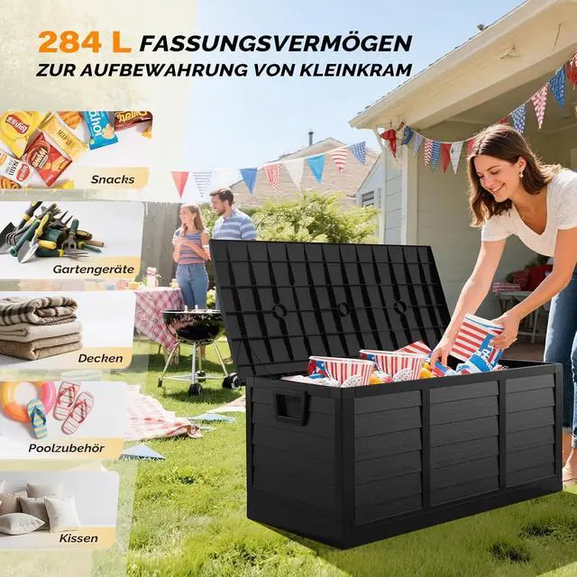 Alt view image 4 of 7 - 75 Gallon Collapsible Outdoor Storage Box, Black | Collapsible Deck Box with Wheels, Weatherproof Outdoor Storage Box for Deck, Patio, Porch, Backyard and Garage