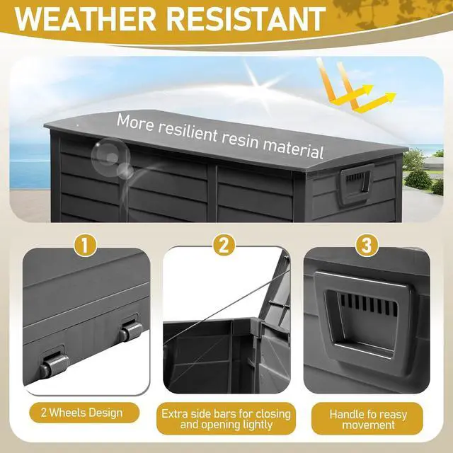 Alt view image 7 of 7 - 75 Gallon Collapsible Outdoor Storage Box, Black | Collapsible Deck Box with Wheels, Weatherproof Outdoor Storage Box for Deck, Patio, Porch, Backyard and Garage