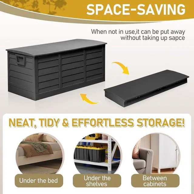 Alt view image 5 of 7 - 75 Gallon Collapsible Outdoor Storage Box, Black | Collapsible Deck Box with Wheels, Weatherproof Outdoor Storage Box for Deck, Patio, Porch, Backyard and Garage