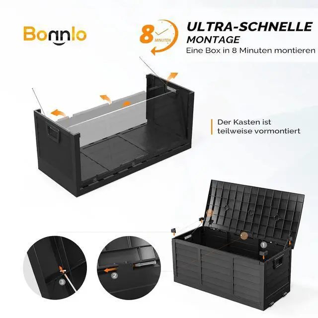 Alt view image 6 of 7 - 75 Gallon Collapsible Outdoor Storage Box, Black | Collapsible Deck Box with Wheels, Weatherproof Outdoor Storage Box for Deck, Patio, Porch, Backyard and Garage
