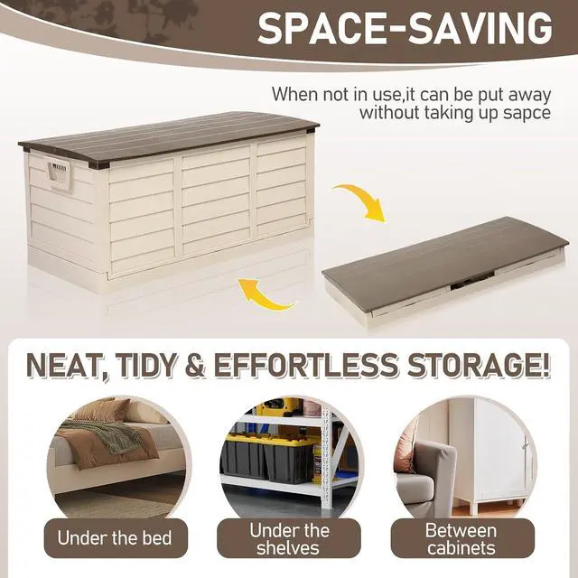 Alt view image 6 of 7 - 75 Gallon Collapsible Outdoor Storage Box, Brown | Collapsible Deck Box with Wheels, Weatherproof Outdoor Storage Box for Deck, Patio, Porch, Backyard and Garage
