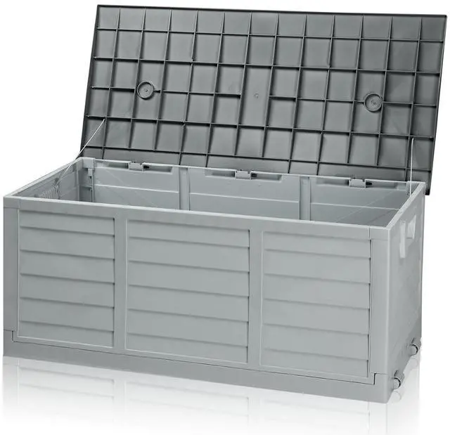 Main image of 75 Gallon Collapsible Outdoor Storage Box, Grey | Collapsible Deck Box with Wheels, Weatherproof Outdoor Storage Box for Deck, Patio, Porch, Backyard and Garage