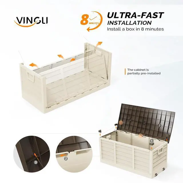 Alt view image 7 of 7 - 75 Gallon Collapsible Outdoor Storage Box, Brown | Collapsible Deck Box with Wheels, Weatherproof Outdoor Storage Box for Deck, Patio, Porch, Backyard and Garage