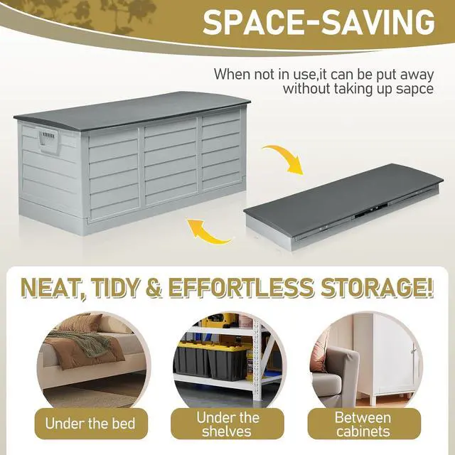 Alt view image 5 of 7 - 75 Gallon Collapsible Outdoor Storage Box, Grey | Collapsible Deck Box with Wheels, Weatherproof Outdoor Storage Box for Deck, Patio, Porch, Backyard and Garage