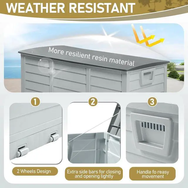 Alt view image 7 of 7 - 75 Gallon Collapsible Outdoor Storage Box, Grey | Collapsible Deck Box with Wheels, Weatherproof Outdoor Storage Box for Deck, Patio, Porch, Backyard and Garage
